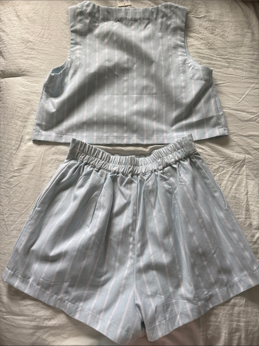 Mable Light Blue and White Striped two piece Set - Crop Top & High-Waist Shorts - Picture 2 of 3